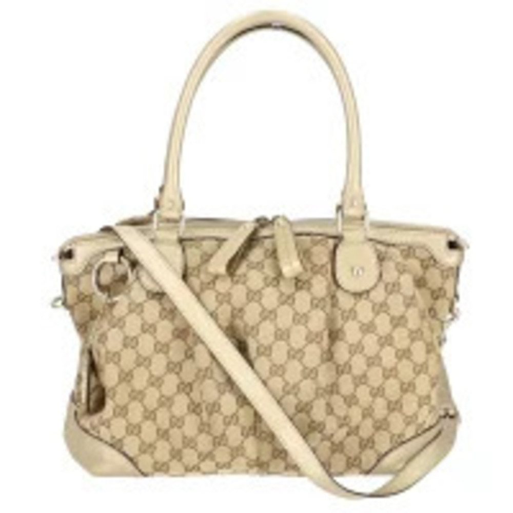 Gucci Sukey 2Way tote bag beige GG canvas white leather